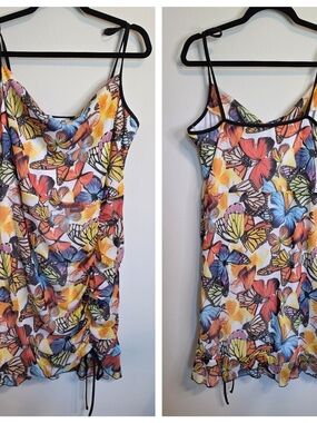 glam Multicolor Butterfly Print Slip Dress
